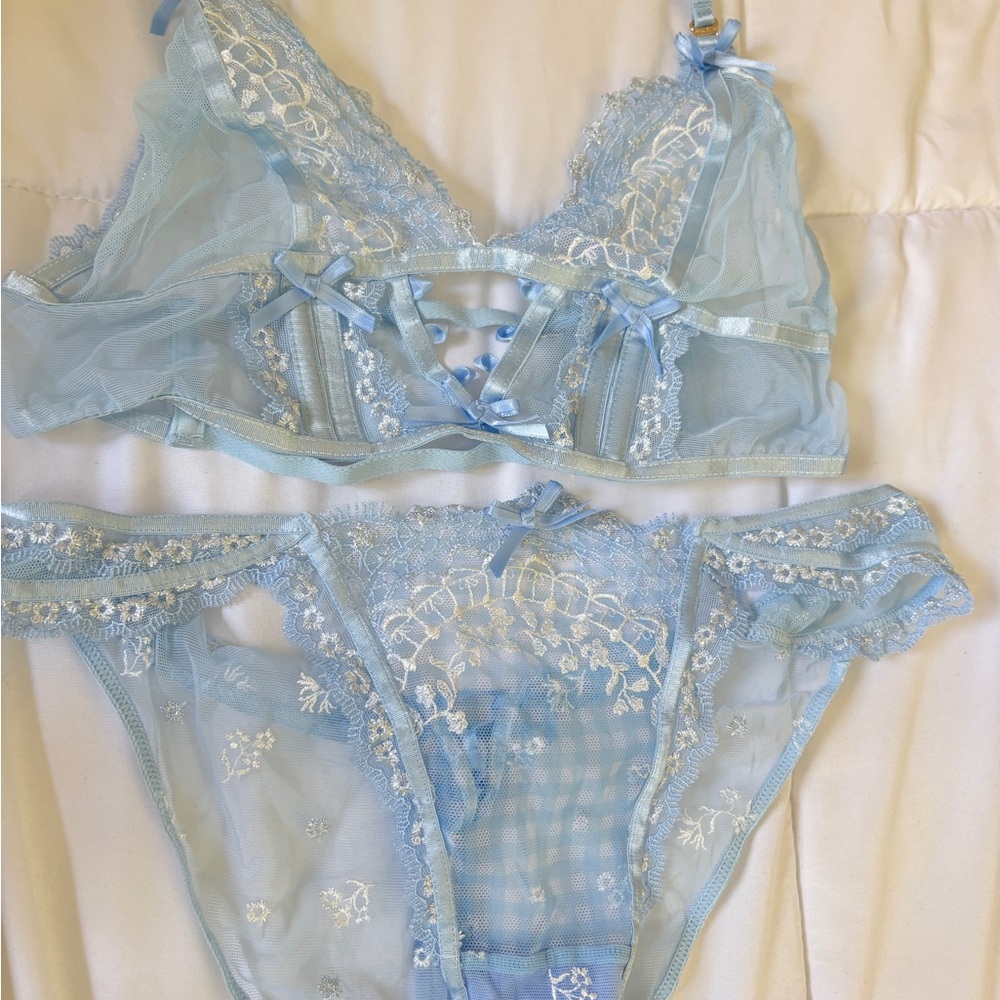 Elegant Honey Birdette Blue Lace Lingerie Set